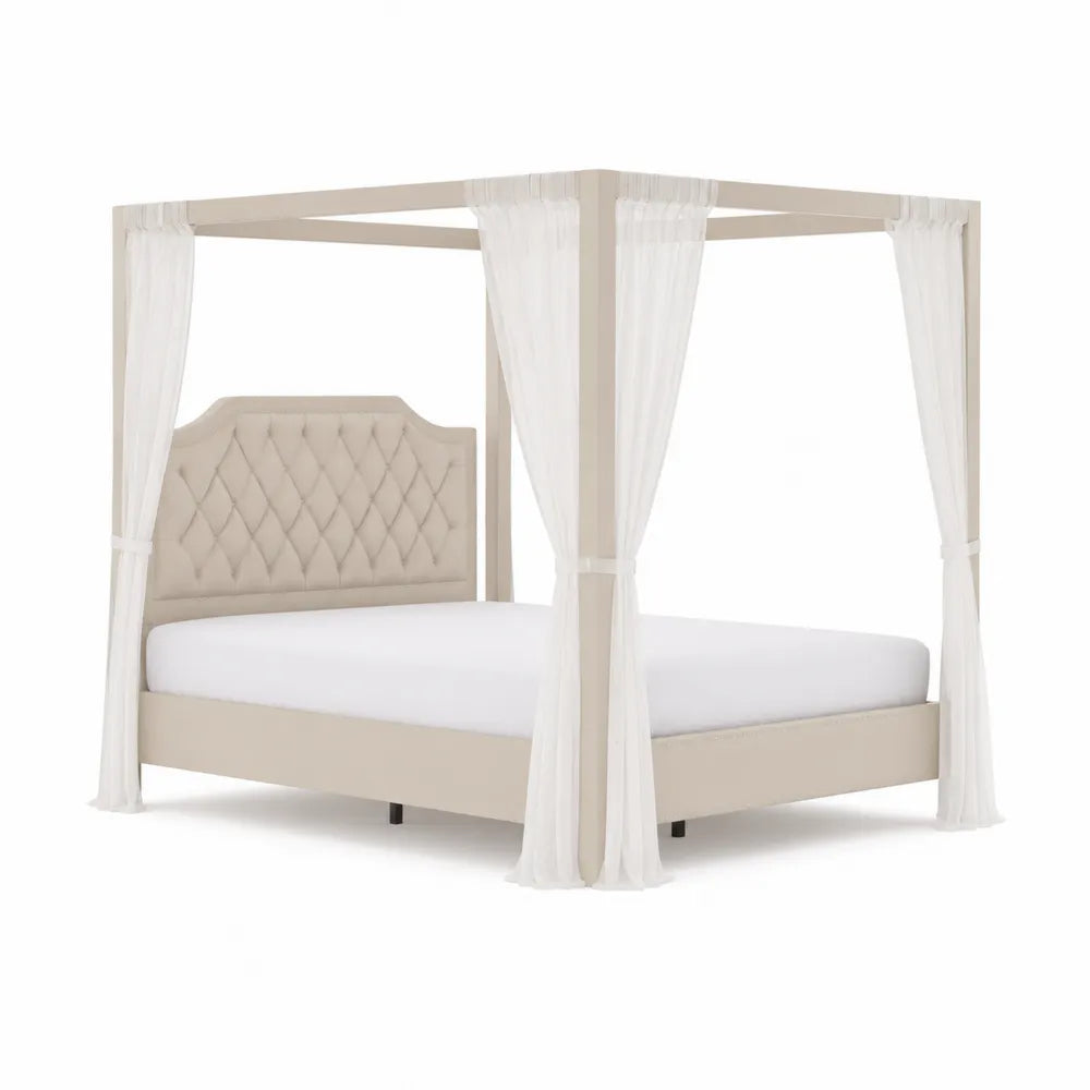 Baldachinbett Stoff Holz Beige 180x200 cm