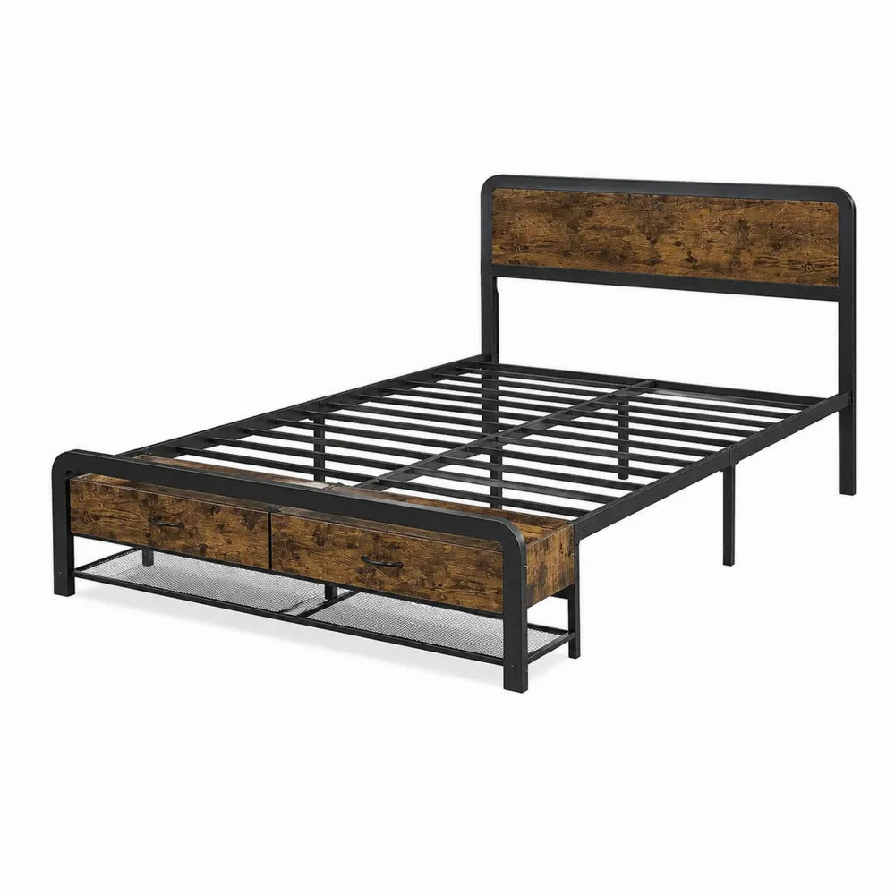 Metallbett mit Holzpaneelen und Schubladen 200x140 cm