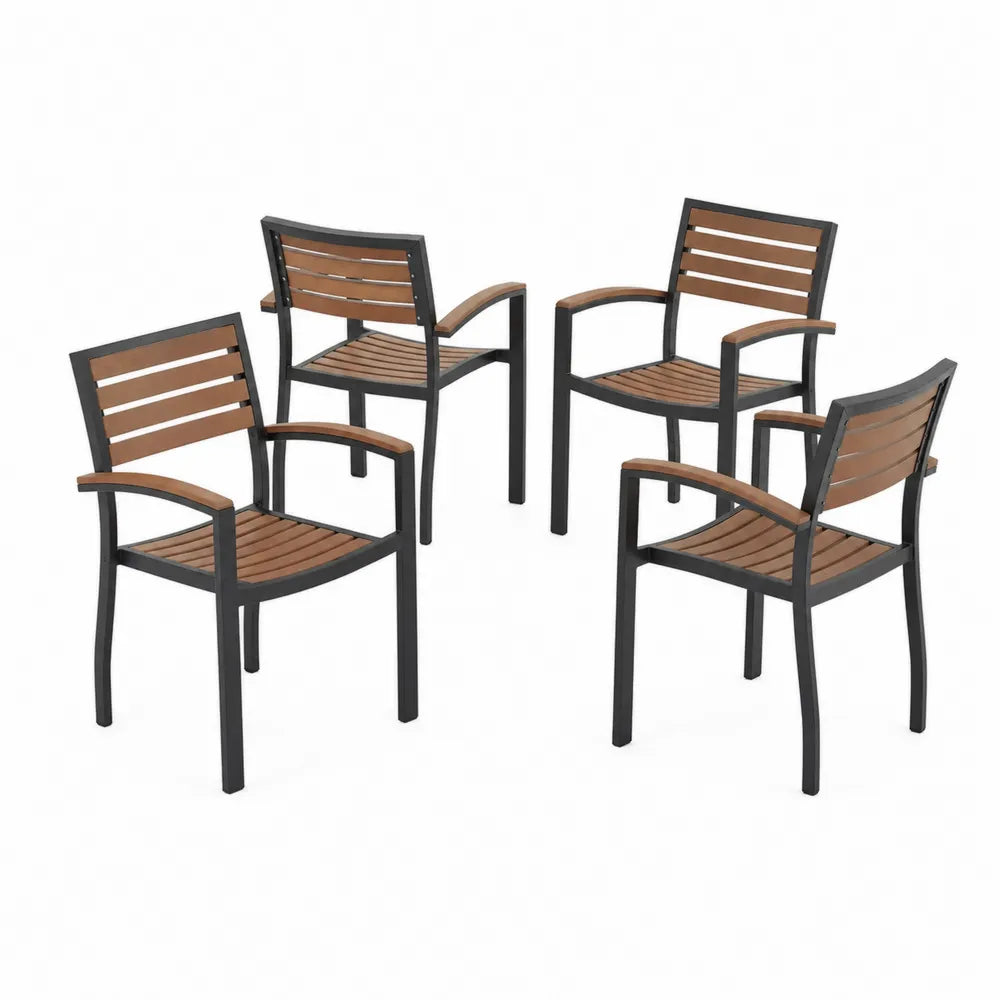 4er-Set Gartenstühle aus Aluminium und Holz in Braun und Schwarz