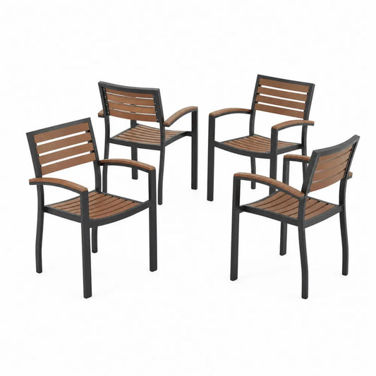 4er-Set Gartenstühle aus Aluminium und Holz in Braun und Schwarz