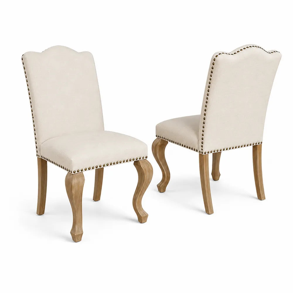 Esszimmerstuhl 2er-Set, Holz, Leinenstoff, Beige