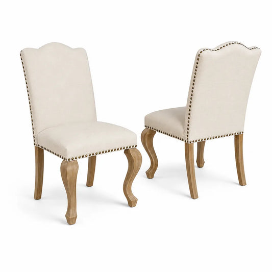 Esszimmerstuhl 2er-Set, Holz, Leinenstoff, Beige