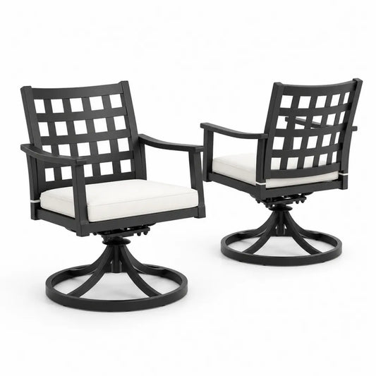 2-teiliger Gartenstuhl aus Aluminium in Schwarz mit Drehfunktion und Kissen