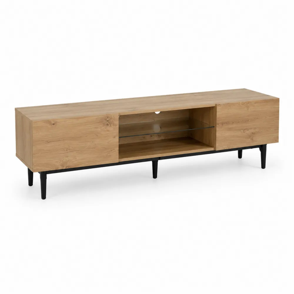 TV-Schrank aus Eichenholz mit Glasregal 150x40x50cm