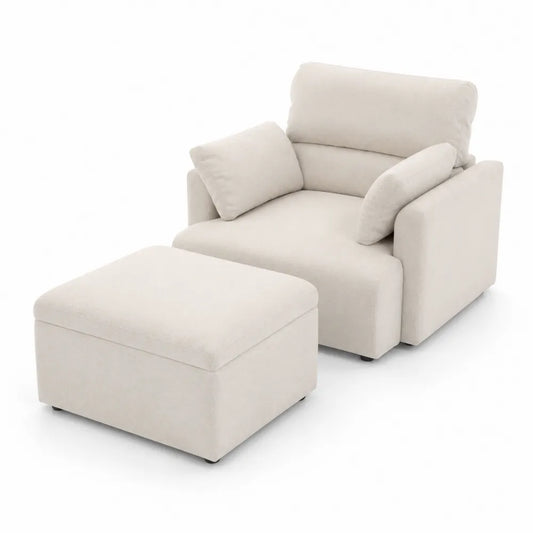 Polstersessel mit Hocker aus Polyester Beige
