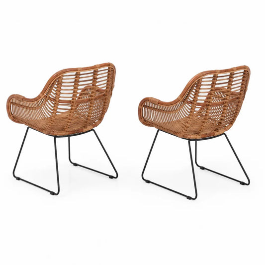 Rattan-Stuhl-Set mit Metallgestell, Braun