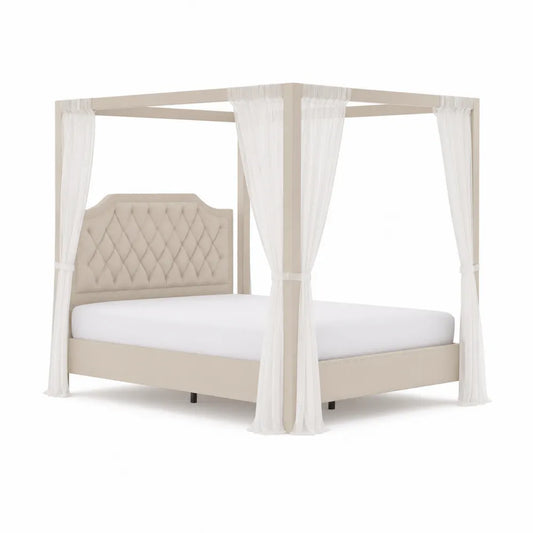 Baldachinbett Stoff Holz Beige 180x200 cm