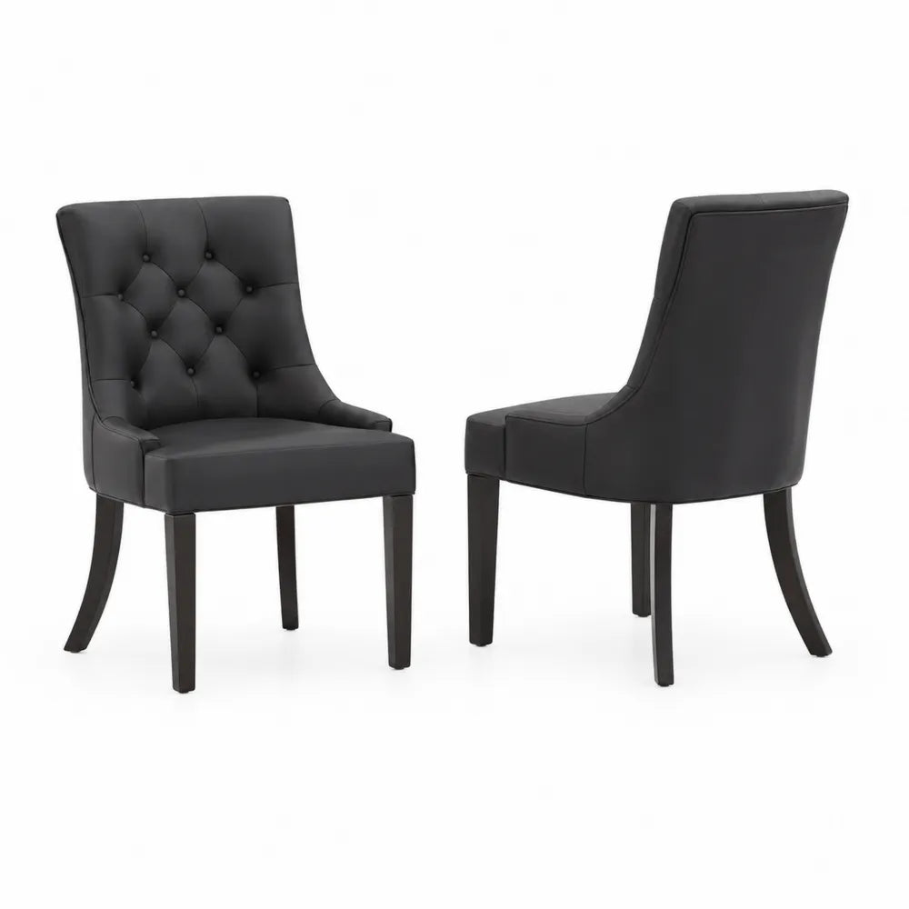 2er-Set Esszimmerstühle Kunstleder Massivholz Schwarz