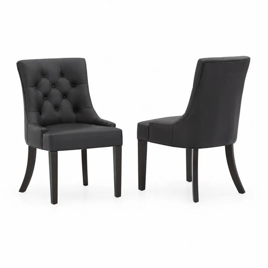 2er-Set Esszimmerstühle Kunstleder Massivholz Schwarz