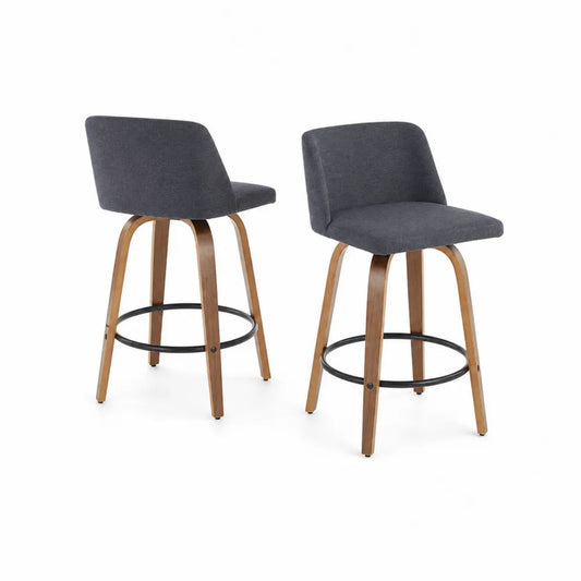 2er Set Barhocker Textilgewebe Holz Grau