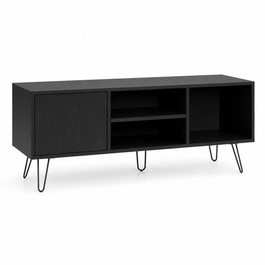 Schwarzes TV-Möbel aus MDF-Holz mit Metallbeinen