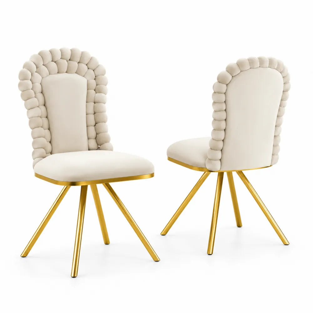 Esszimmerstühle Set Stahl Polyester Creme Gold