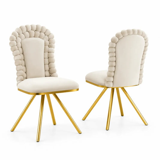 Esszimmerstühle Set Stahl Polyester Creme Gold