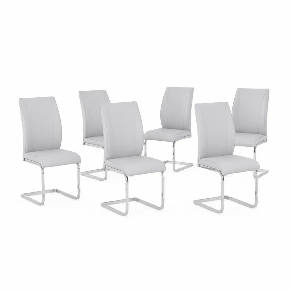 6er Set Esszimmerstühle Kunstleder Chrom Grau