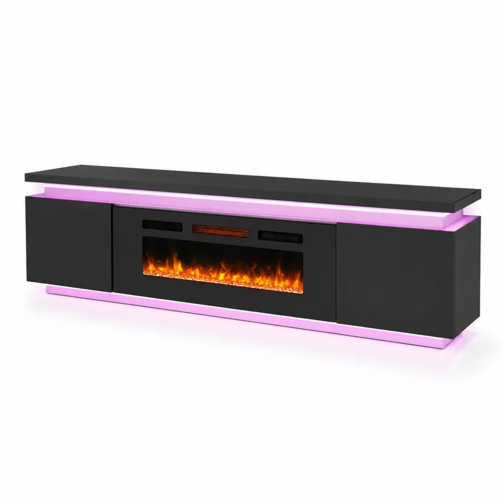 TV-Schrank mit LED und Elektrokamin Holzwerkstoff Schwarz