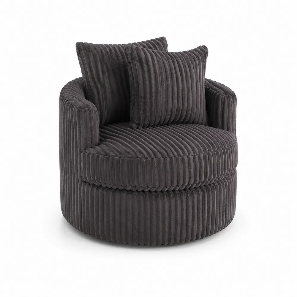 Runder Cord-Sessel Dunkelgrau mit Kissen