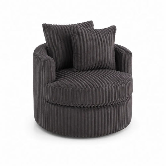 Runder Cord-Sessel Dunkelgrau mit Kissen